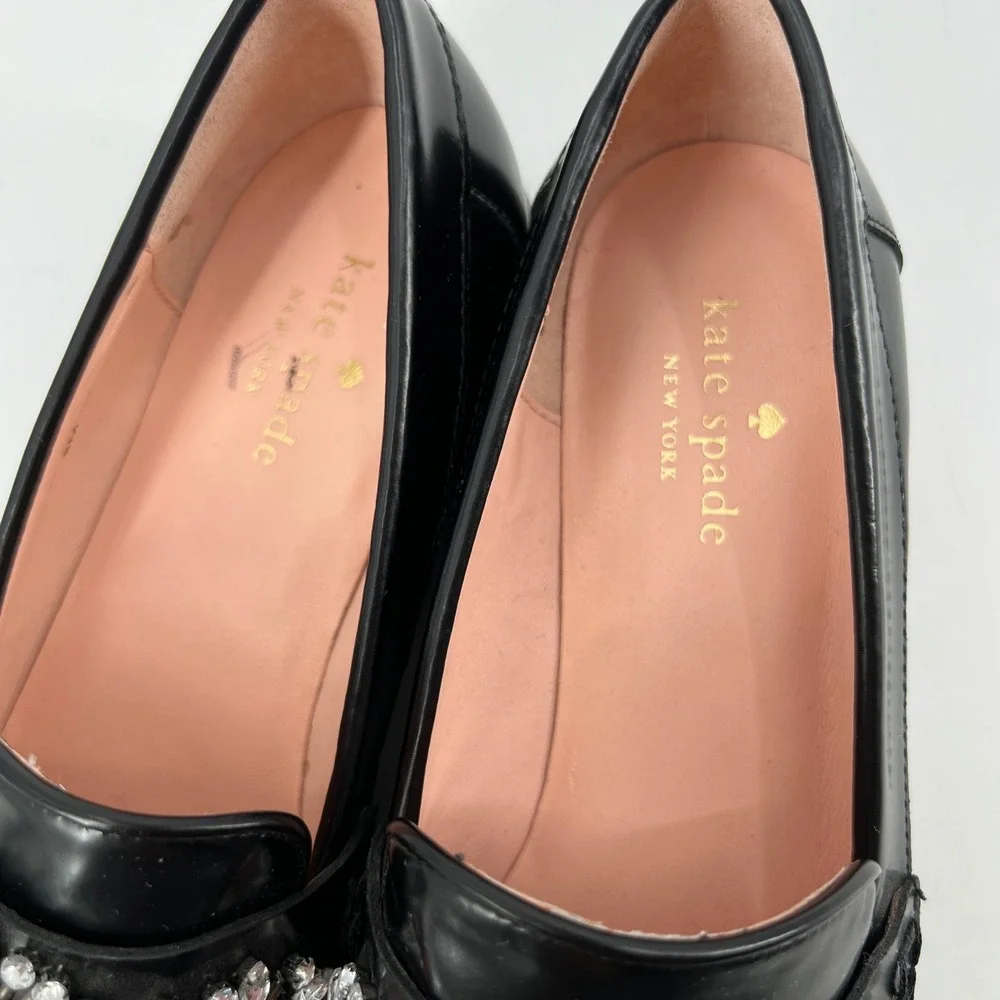 Kate Spade New York Karry Too Bejeweled Loafers Patent Black Size 8 Mobwife - Picture 7 of 9